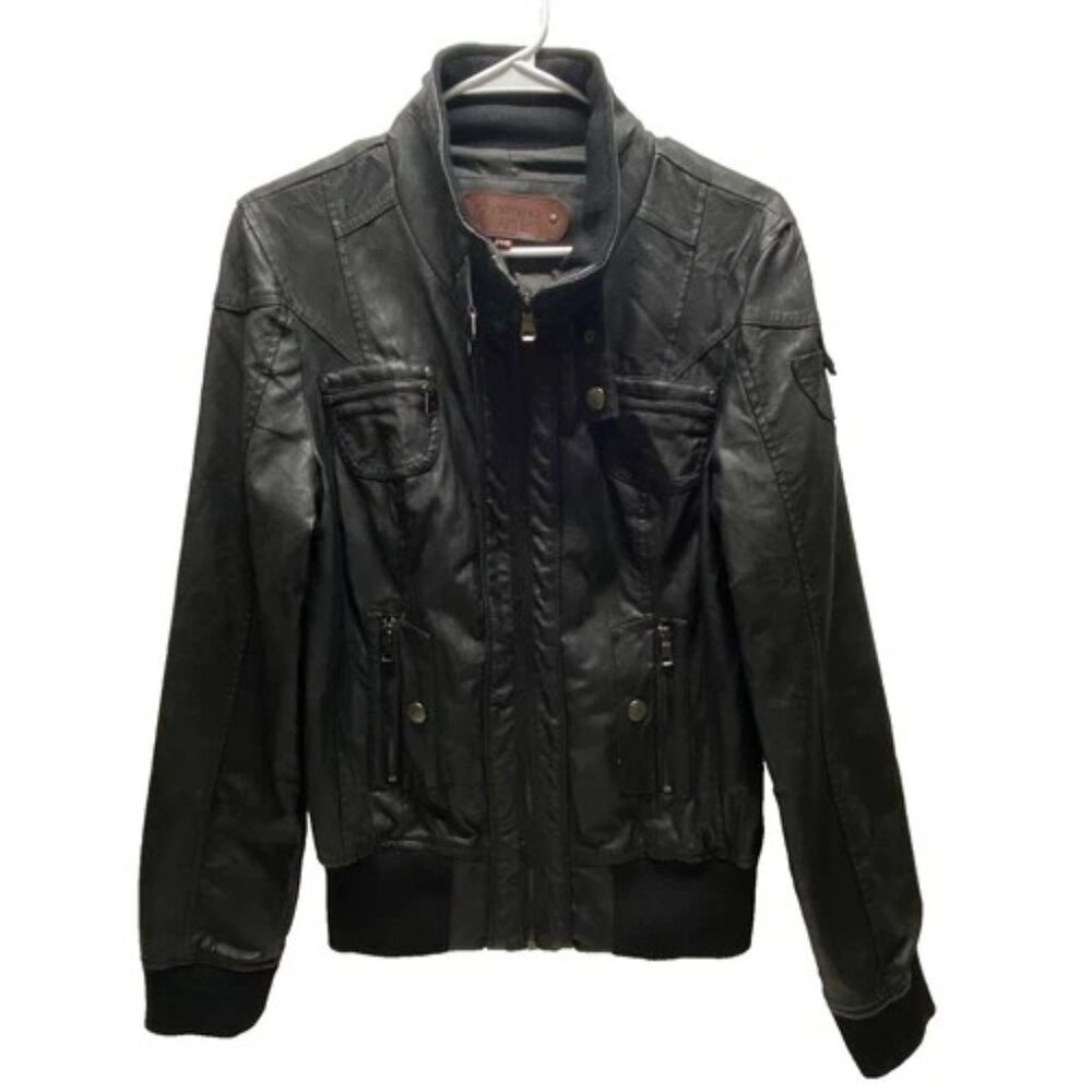 Charming Charlie Faux Leather Moto Jacket Women's Large Black Full Zip (Read)
